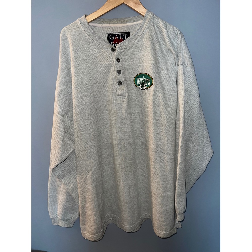 Galt Sand Green Bay Packers Henley Sweatshirt‎ Mens XL Gray Long Sleeve NFL Logo